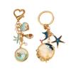 Gold Tone Alloy Keychain Charm, Ocean Themed Bag Accessory with Enamel Hanging Pieces for Key Carry or Zipper Use
