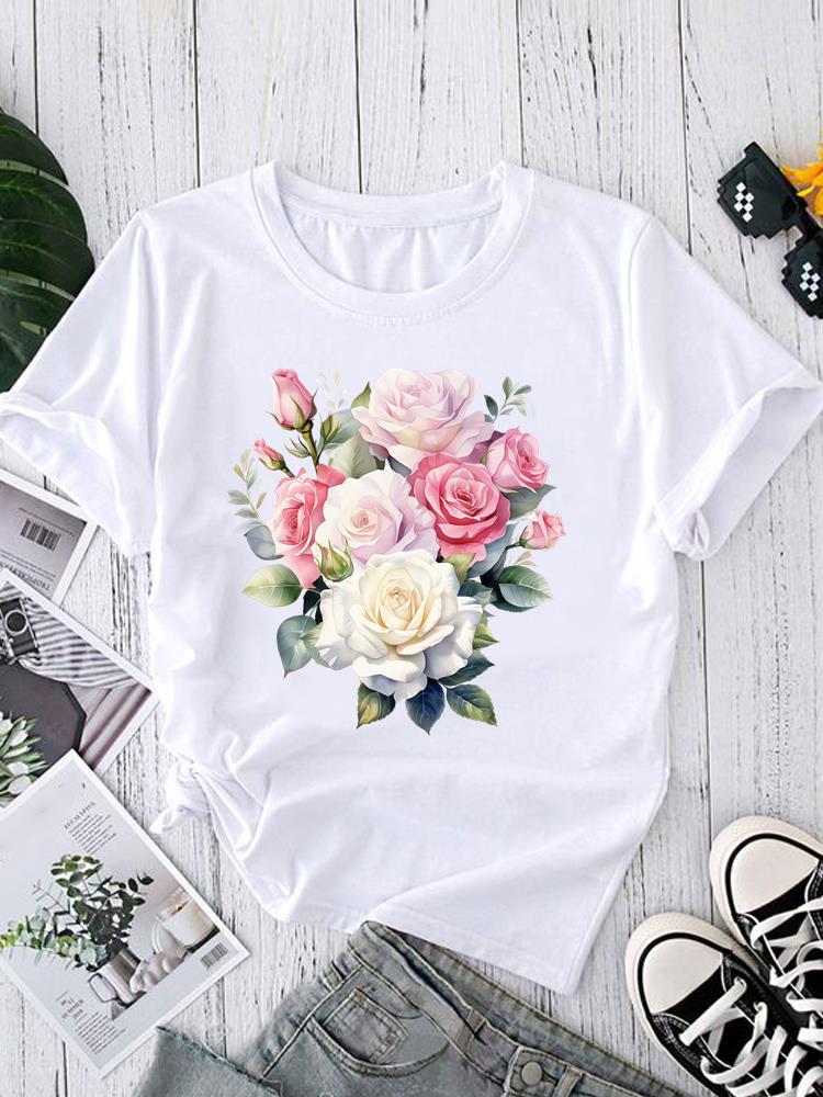 (Asian Size) Trend Love Heart Short Sleeve T-shirts Print O-neck Fashion Female Casual Women's Top T Clothing Graphic Tee