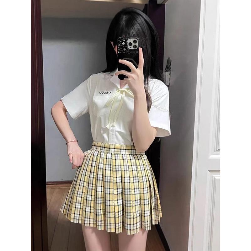 Japanese Academy Style High Waist Plaid Pleated Skirt - Flower Sea Collection