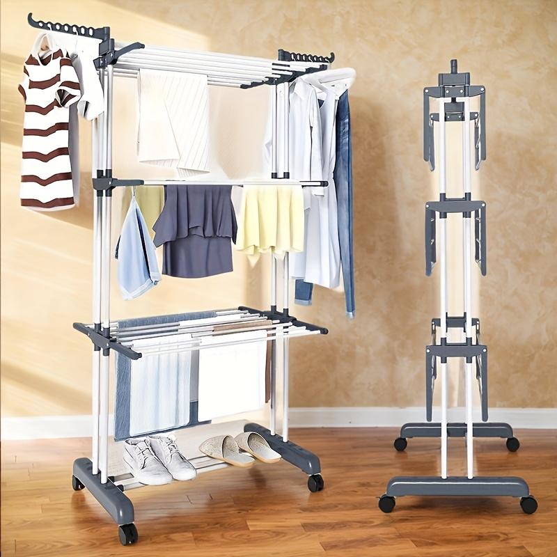 

3-ярусная складная сушилка для одежды с расширяемыми крыльями - Компактная складная сушилка для белья для квартир, серый