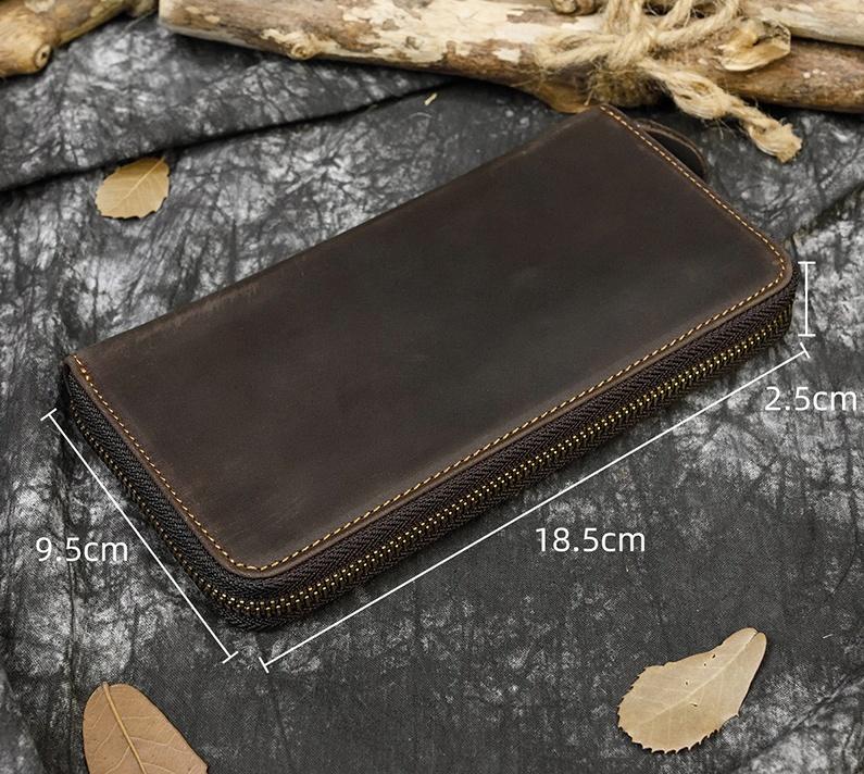 Leather Vintage Long Wallet for men women single zipper leather wallet purse buisness men casual wallet real skin burse for man