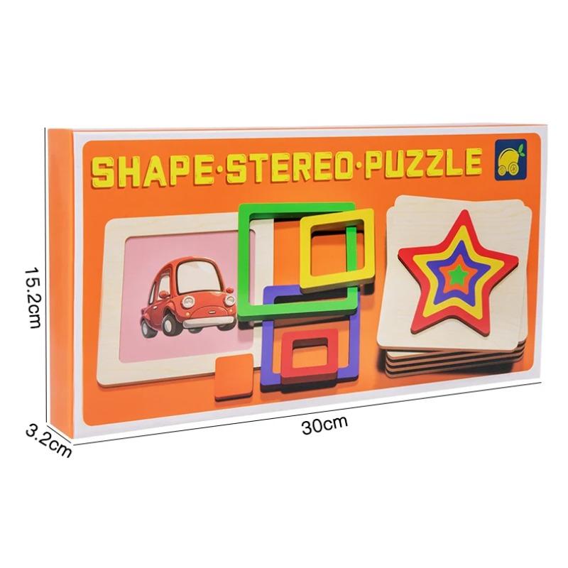 Holz Geometrische Bunte Puzzles 3D Formen Kognitionsbrett Montessori Puzzle Lernspielzeug für Kleinkinder Farbe Form Lernen