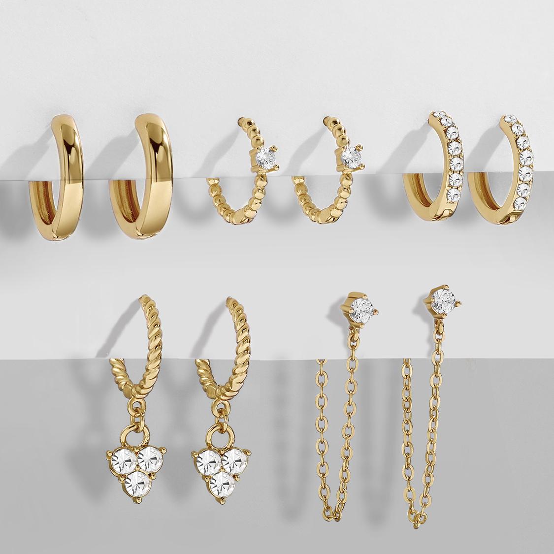 

New Design CZ Zircon Crystal Small Hoops Set Gold Color Chain Earrings for Women Twist Beads Huggie Fashion Zircon Brincos 2022