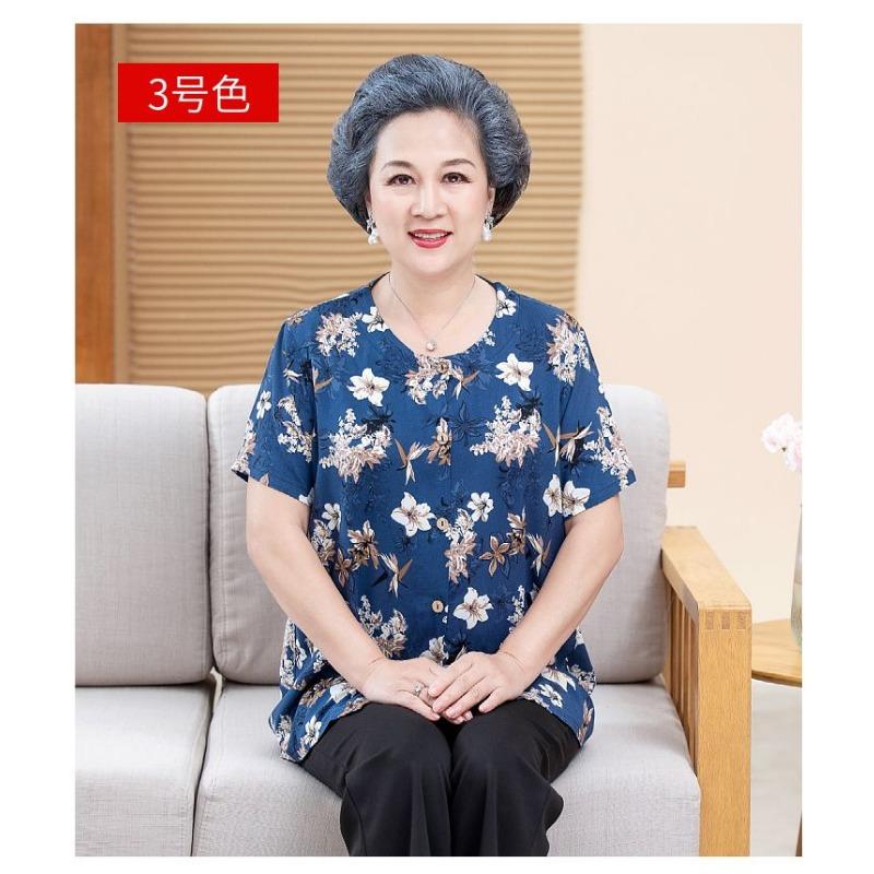 Blumenprint Kurzarm Freizeitbluse für ältere Frauen