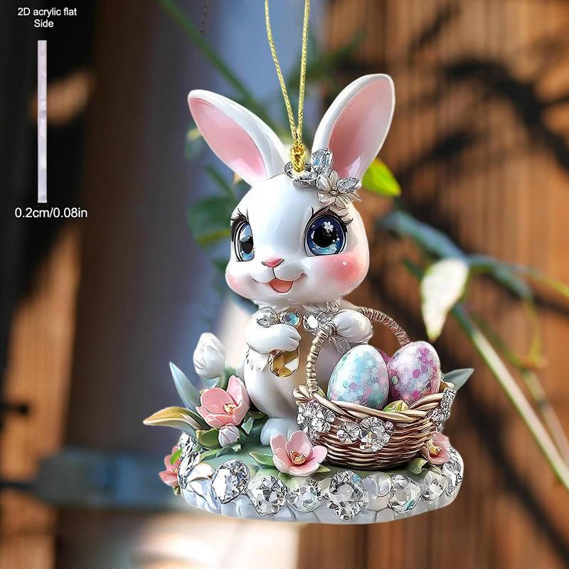 1PC Easter Bunny Egg Acrylic Pendant Keychain Car Rearview Mirror Decoration Backpack Small Hanging Party Home Decor, Durable Acrylic Sign