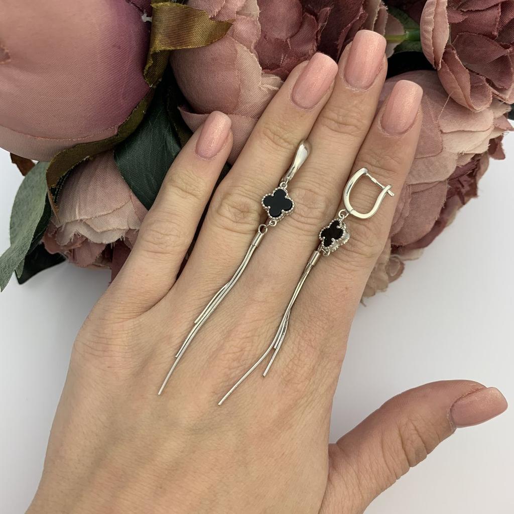 Silverörhängen med naturlig onyx (2098980)