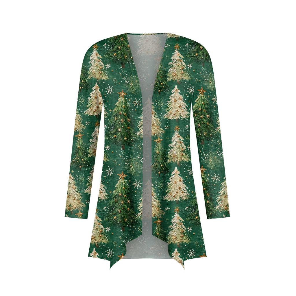 Women's Fashion Christmas Print Jacket Long Sleeve Casual Cardigan Coat