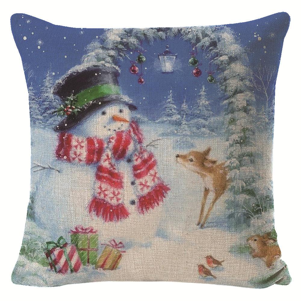 New Snowman Pillow Cover Christmas Print Decorative Cushion Cover Bedside Sofa Linen Pillow