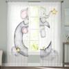 Mały Słoń z Gwiazdą i Księżycem Przezroczyste Zasłony do Okna w Salonie Transparentna Woalowa Tiulowa Zasłona Zasłony do Sypialni