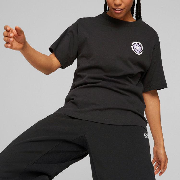 PUMA Letter Print Crew Neck Short Sleeve T-Shirt Women Tops 620619-01