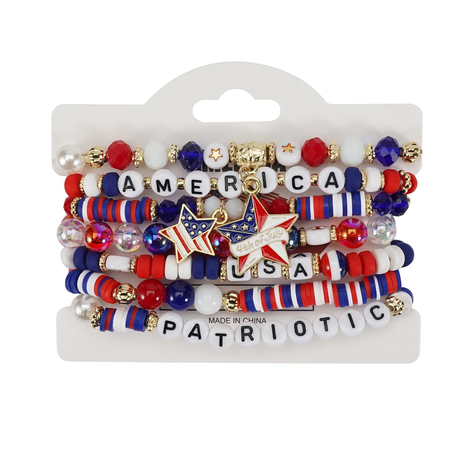 

Beaded Stretch Bracelets Set with Letter Charms and Star Pendants for Holiday Events and Themed Parties Accessories ONE SIZE