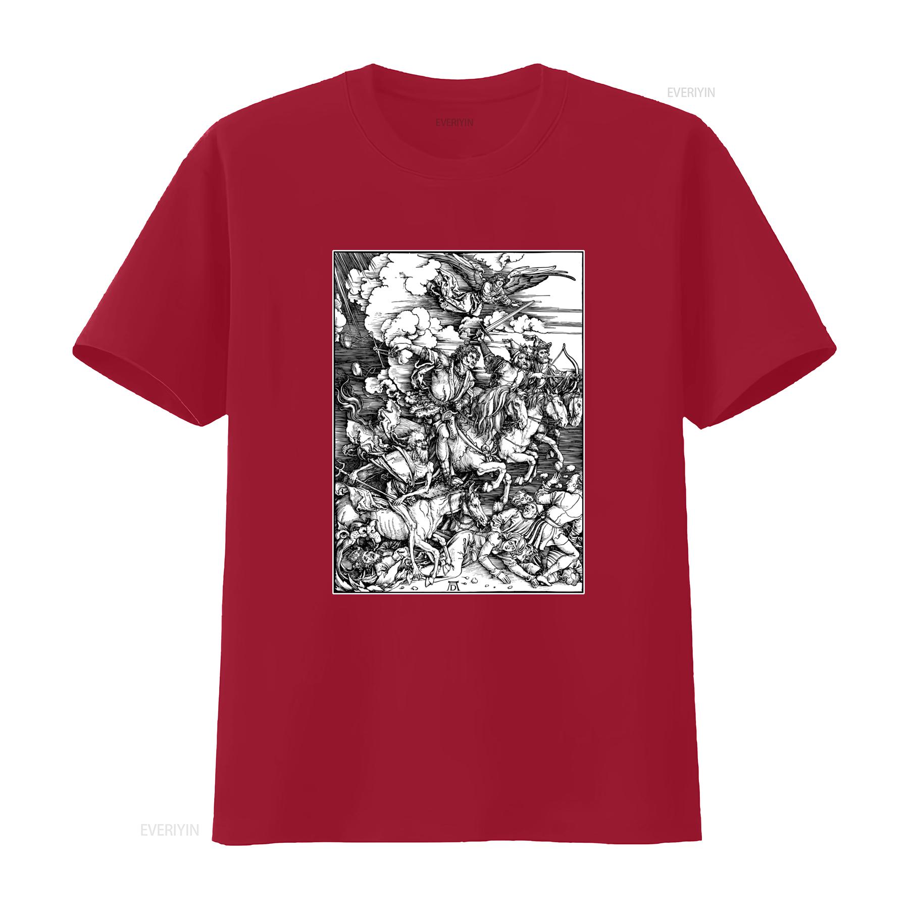 Albrecht Durer Four Horsemen of the Apocalypse German Renaissance Art Woodcut Religious Gothic T Shirt vintage Washed Versatile S