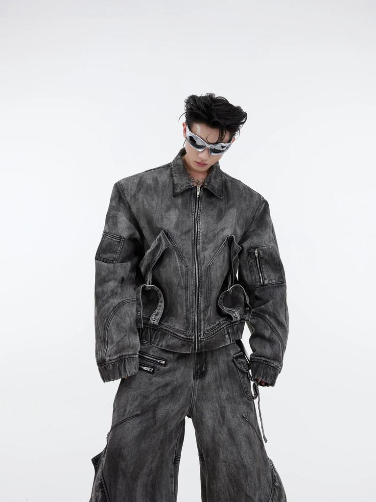 American Style Men's Distressed Washed Denim Jacket - Inverted Design, Loose, Casual, Versatile for Autumn & Winter