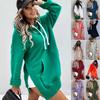 2025 Amazon European and American Cross-border Foreign Trade Autumn and Winter New Women's Solid Color Hooded Medium and Long Sweater, Spot