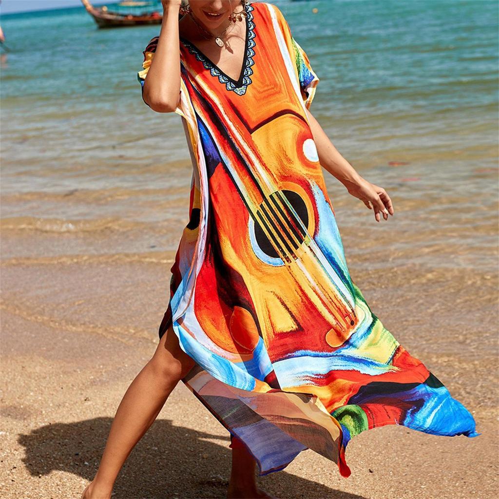 Ladies Loose Beach Cover Up Robe Vacation Sun Shirt Cover Up