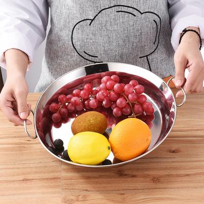 Edelstahl-Lebensmittelaufbewahrungstablett mit Griff, rund, flach, Servierplatten, Salat, Snacks, Obstgerichte, Küchenorganisatoren