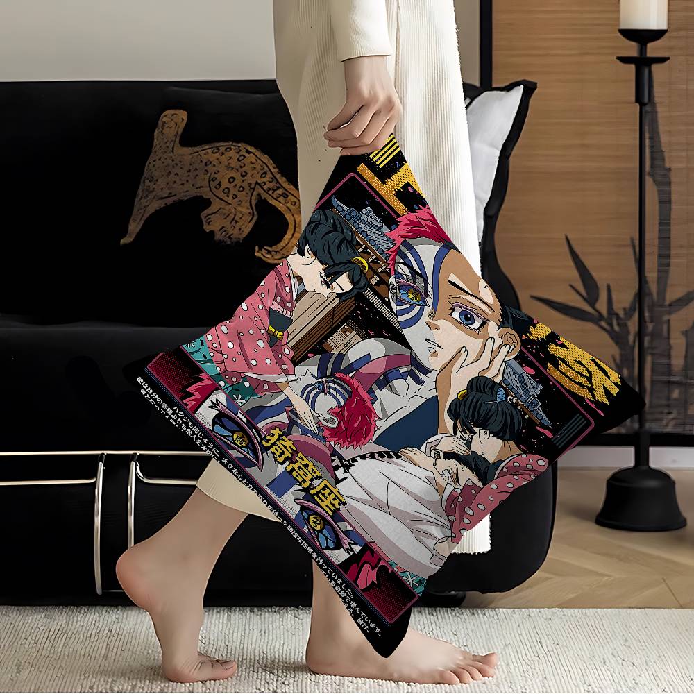 Japanese Anime Akaza D-Demon Slayer Cushion Cover Car Throw Pillow Case For Sofa Car Christmas Gift 40x40cm 45x45cm