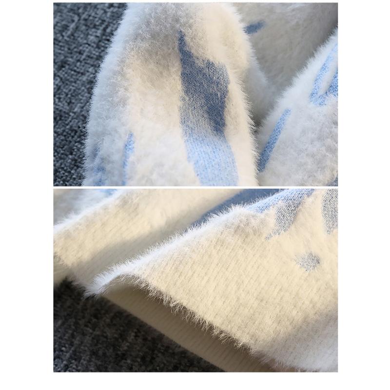 Round Neck Knit Sweater Long-sleeved Print Pullover Contrast Color Casual Fashion Top