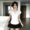 Korean Small Polka Dot Doll Collar Short-sleeved T-shirt Women's Summer Design Sense Chic Waist Pinch Thin Shoulder Top