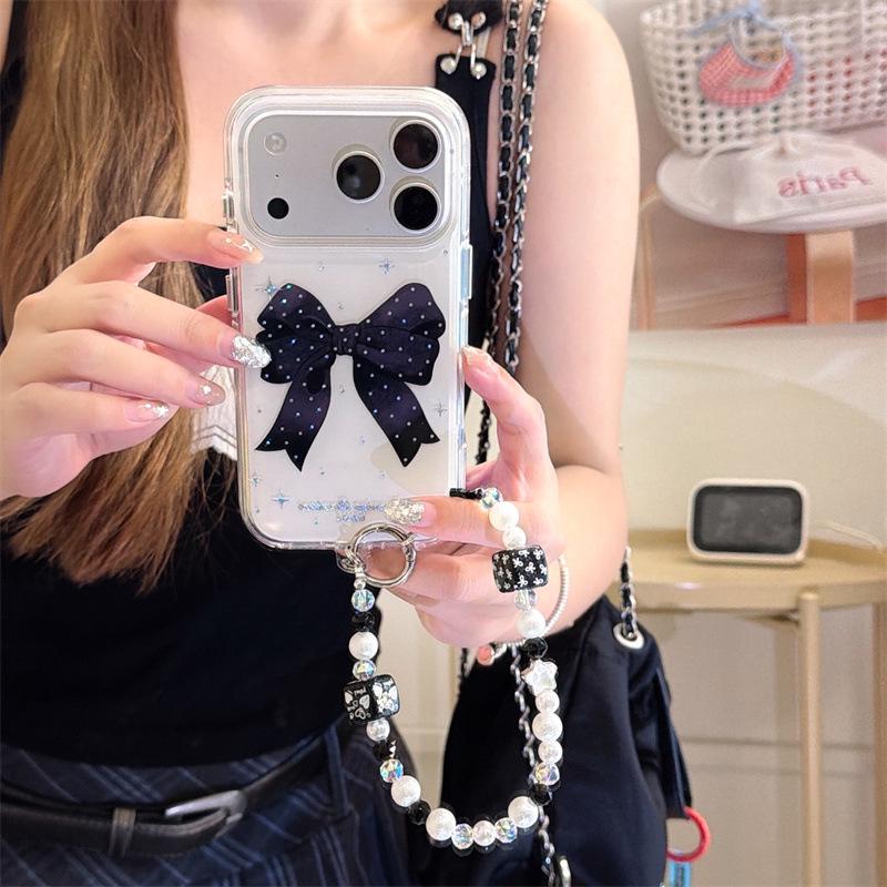 Lux Rhinestone Black Bow iPhone Case for 17/16 Pro Max/15/14