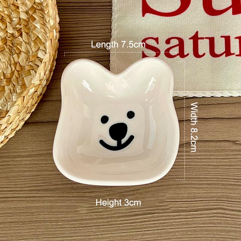 Adorable Ceramic Sauce Dish With Cute Dog & Bear Design - Single/Double Compartment Dip Bowl For Condiments, Snacks, Sushi, Soy