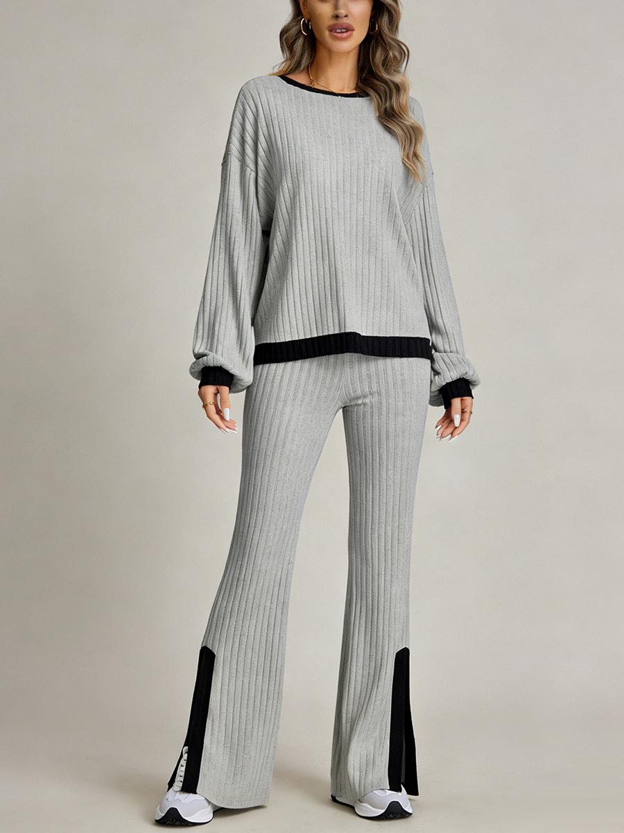 

2026 Europe Spring-Autumn Casual Wide-Leg Pants & Striped Long-Sleeve T-Shirt Set XL