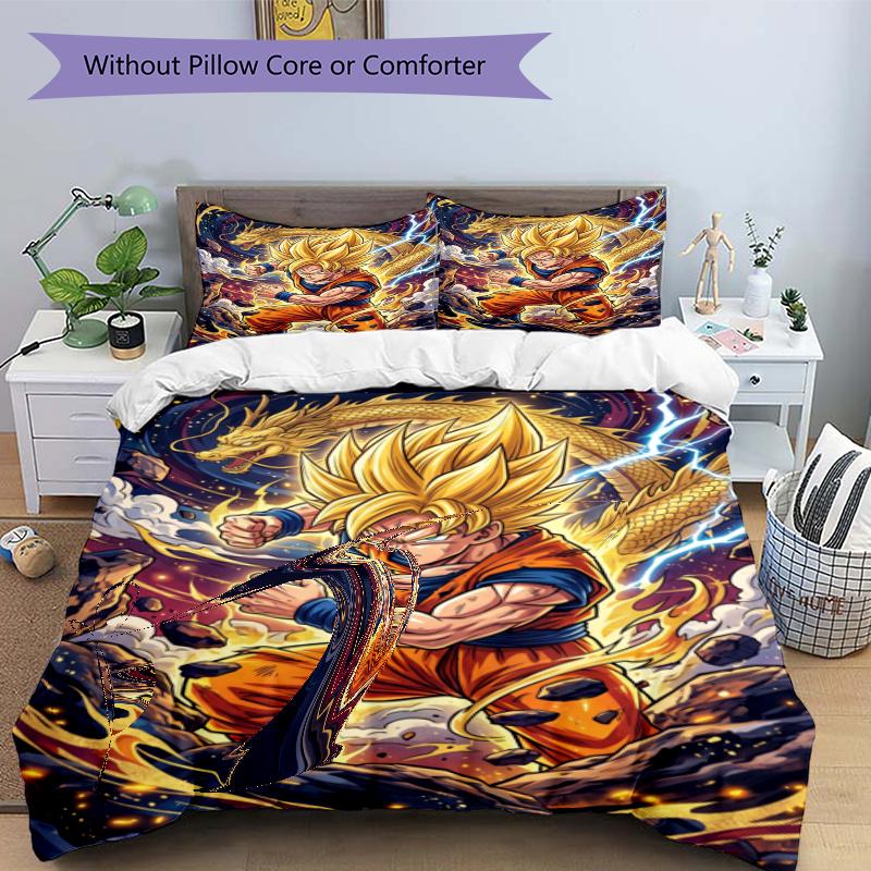 3pcs Duvet Cover Set (1*Duvet Cover + 2*Pillowcase, Without Core), Dragon Ball Print Bedding Set, Bedroom Decor, All‑Season, Gift