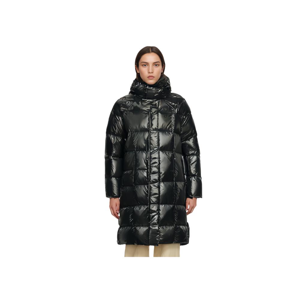 Fila Emerald Solid Color Hooded Casual Loose Long Down Jacket Women Outerwear Black F11W344924F-BK