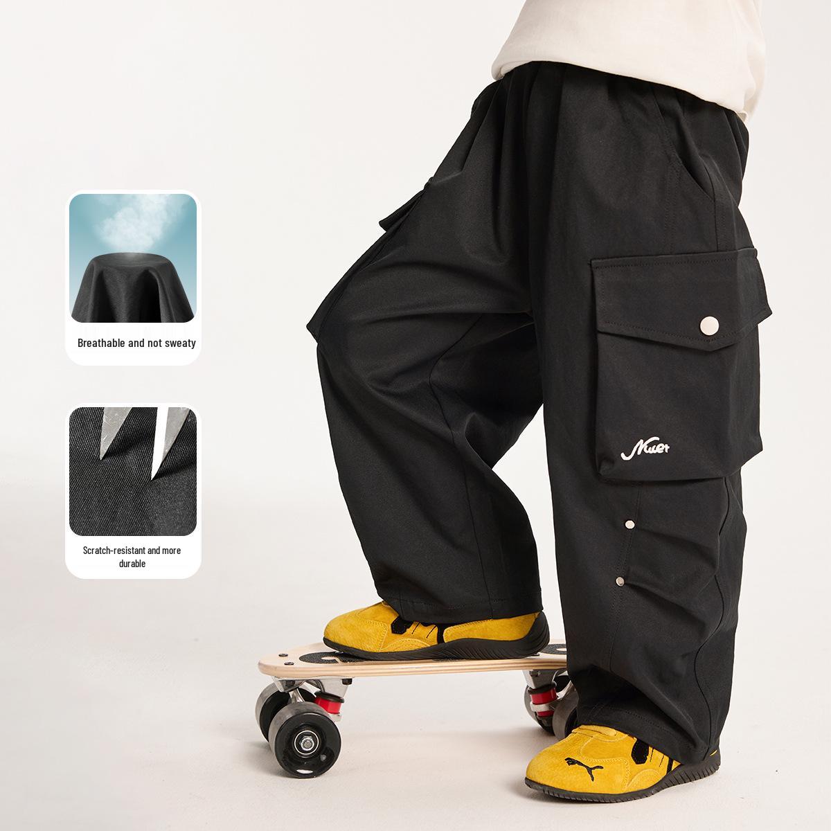 

Fairy Tale Boys Autumn 2025 Loose Workwear Pants for Middle & Big Kids 130 cm чёрный