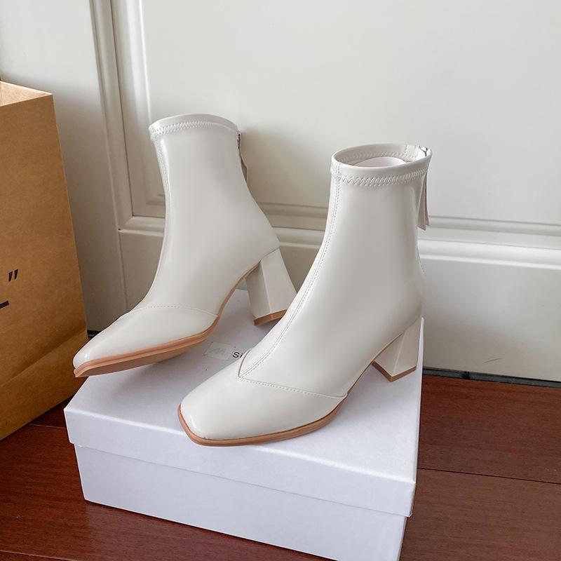 Square head boots high heel short boots women's 2025 autumn and winter new thin single boots early autumn Martin boots Korean small ankle boots