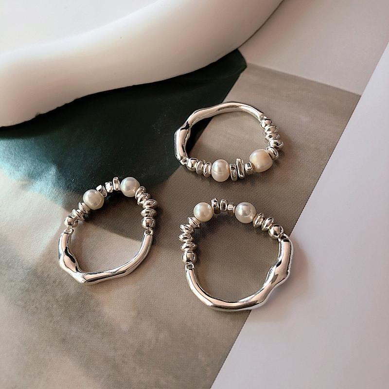Stylish Summer 2023 Copper Ring With Natural Pearl Unique Geometric Fashion For Women