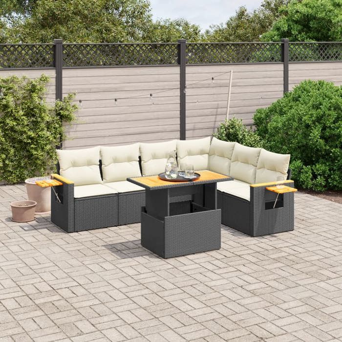 VidaXL Salon de Jardin avec Coussins 7 pcs, Canapés de Terrasse, Ensemble de Meubles de Patio, Mobilier d'Extérieur, Noir 3273534