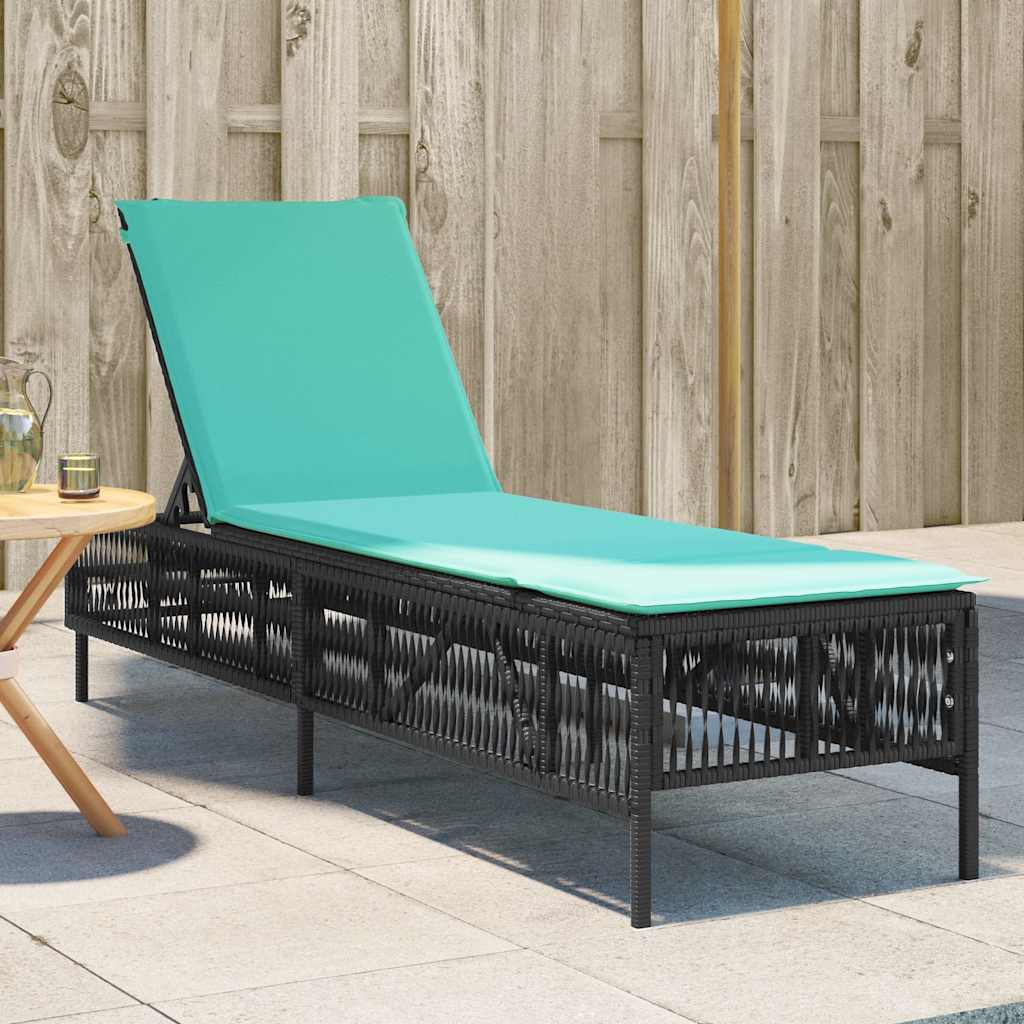 Sun Lounger with Cushions Black Poly Rattan