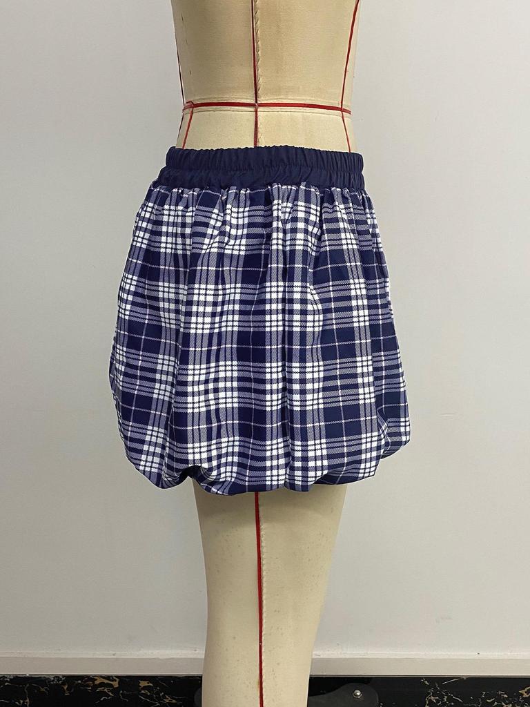 2026 Y2K Plaid Floral A-Line Skirt: Women's Elastic Waist Summer Short Skirt