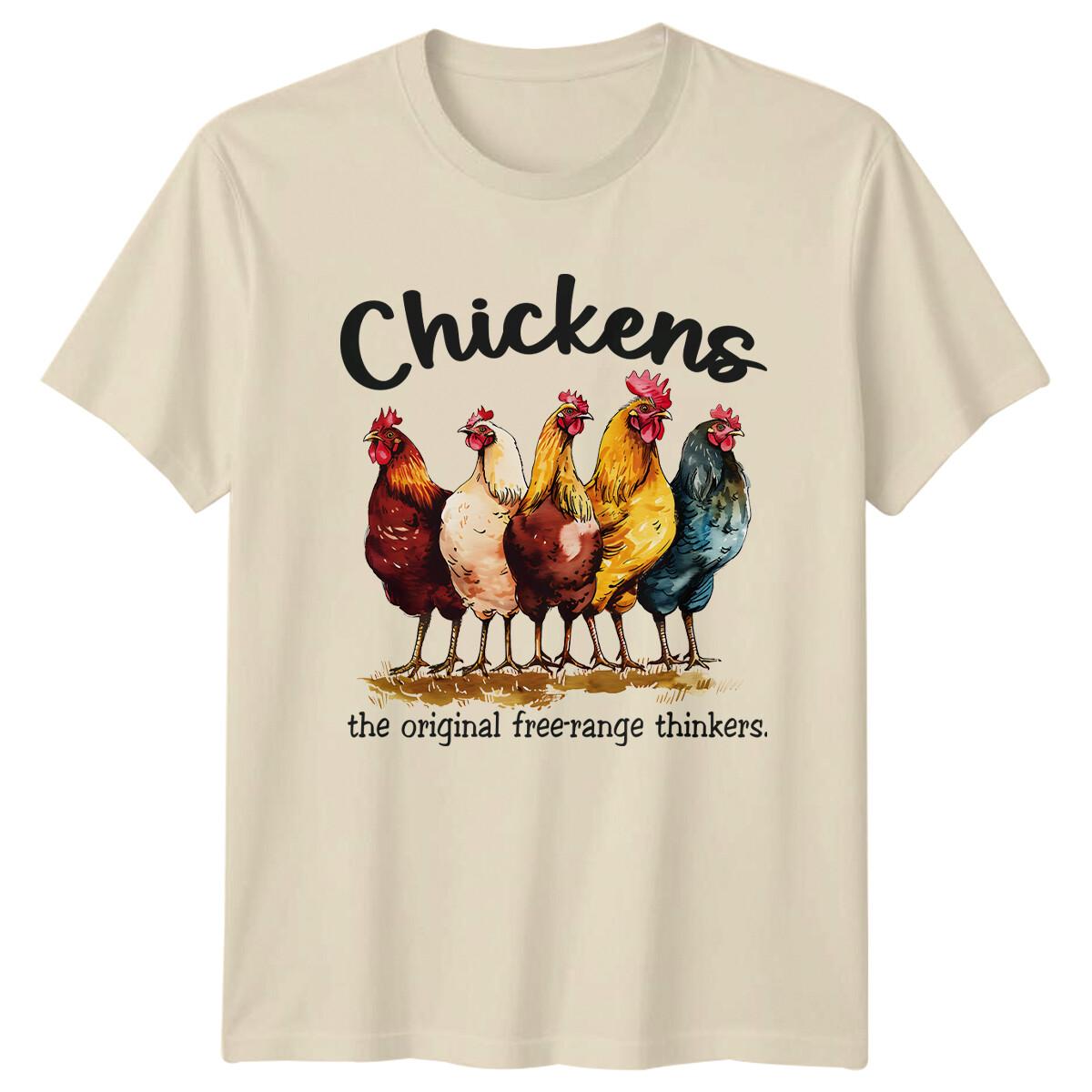 Chickens Original Free-Range Thinkers Animal Pun Graphic T-Shirt XXL