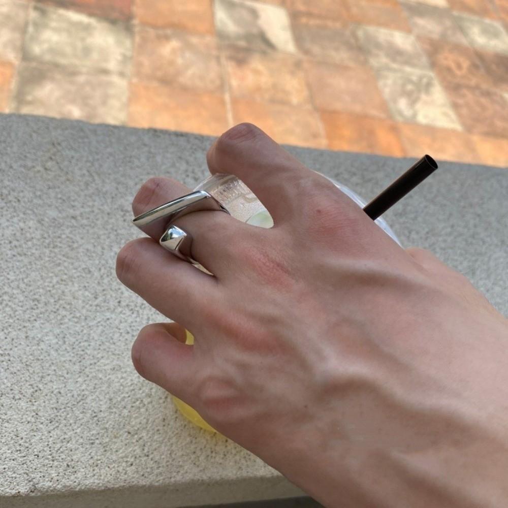 Adjustable Finger Ring Geometric Silver Plated Open Ring Irregular Ring  For Party Birthday Gift
