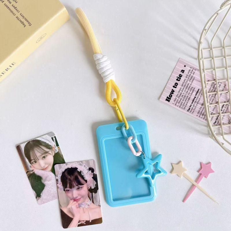 Dopamine Star Card Holder: Candy Color Slide Cover with 3-Inch Lanyard for Meal, Bus & Chasing Cards.