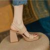 2025 new Korean version summer versatile retro word with waterproof table thick heel Roman sandals women's high heel shoes
