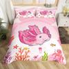Axolotl Bettbezug Set Rosa Molch Wildtier Bettdeckenbezug mit Kissenbezügen Cartoon Oktopus Tier Kawaii Stil Einzelbett-Bettbezug