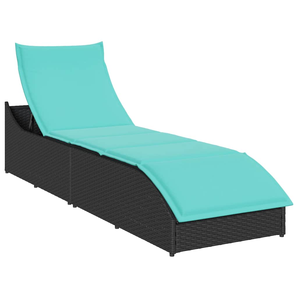 Folding Sun Lounger with Cushion and Storage Space Black Poly Rattan