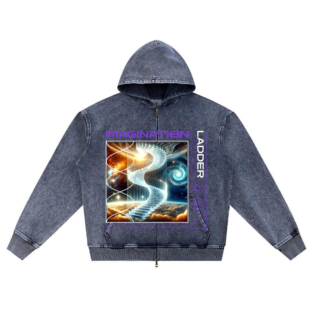 

Худи на молнии из вязаного денима с принтом DTG Лестница воображения Brother XL темно-синий