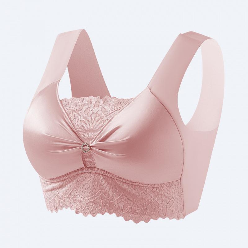 Seamless Lace Gathered Fixed Cup With Chest Pad No Underwire Vest Style Bra