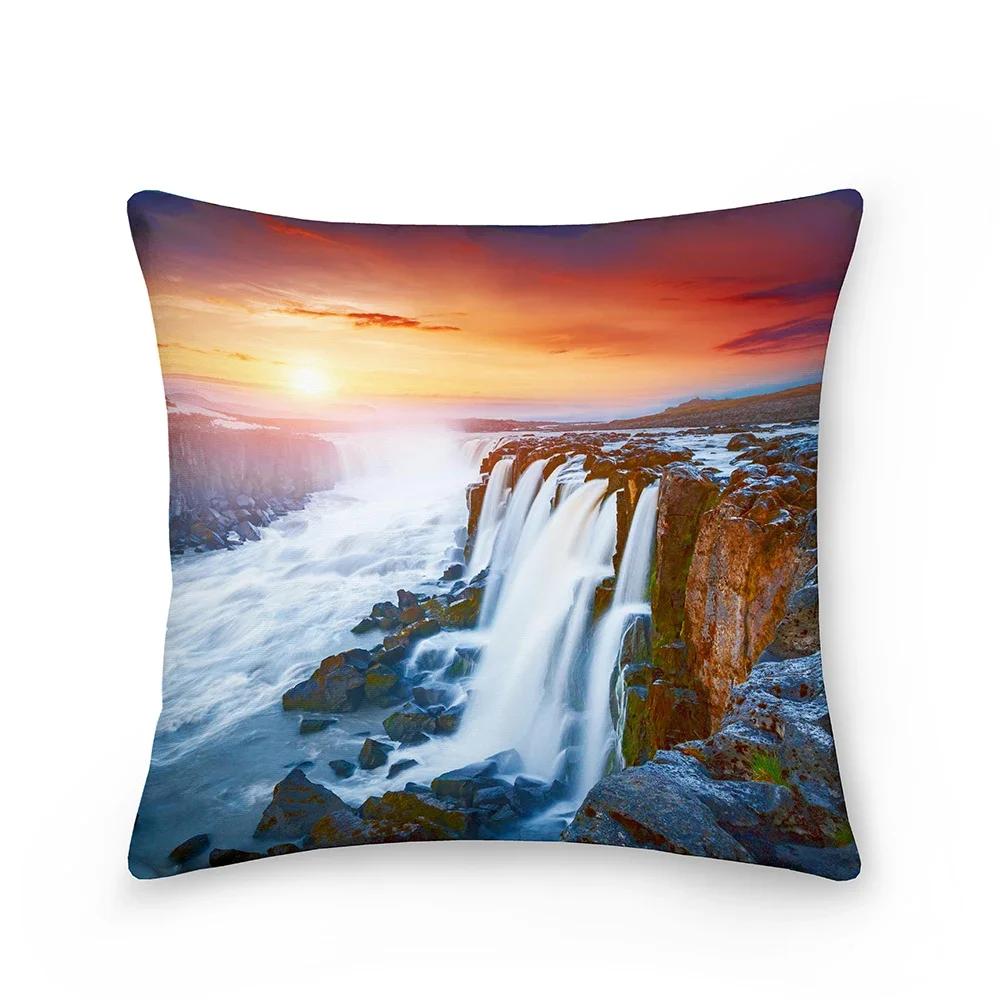 Landscape Pattern Decorative Cushion Cover Polyester Pillow Cover Throw Pillowcase Sofa Chair Bedroom Home Decoration 45X45Cm