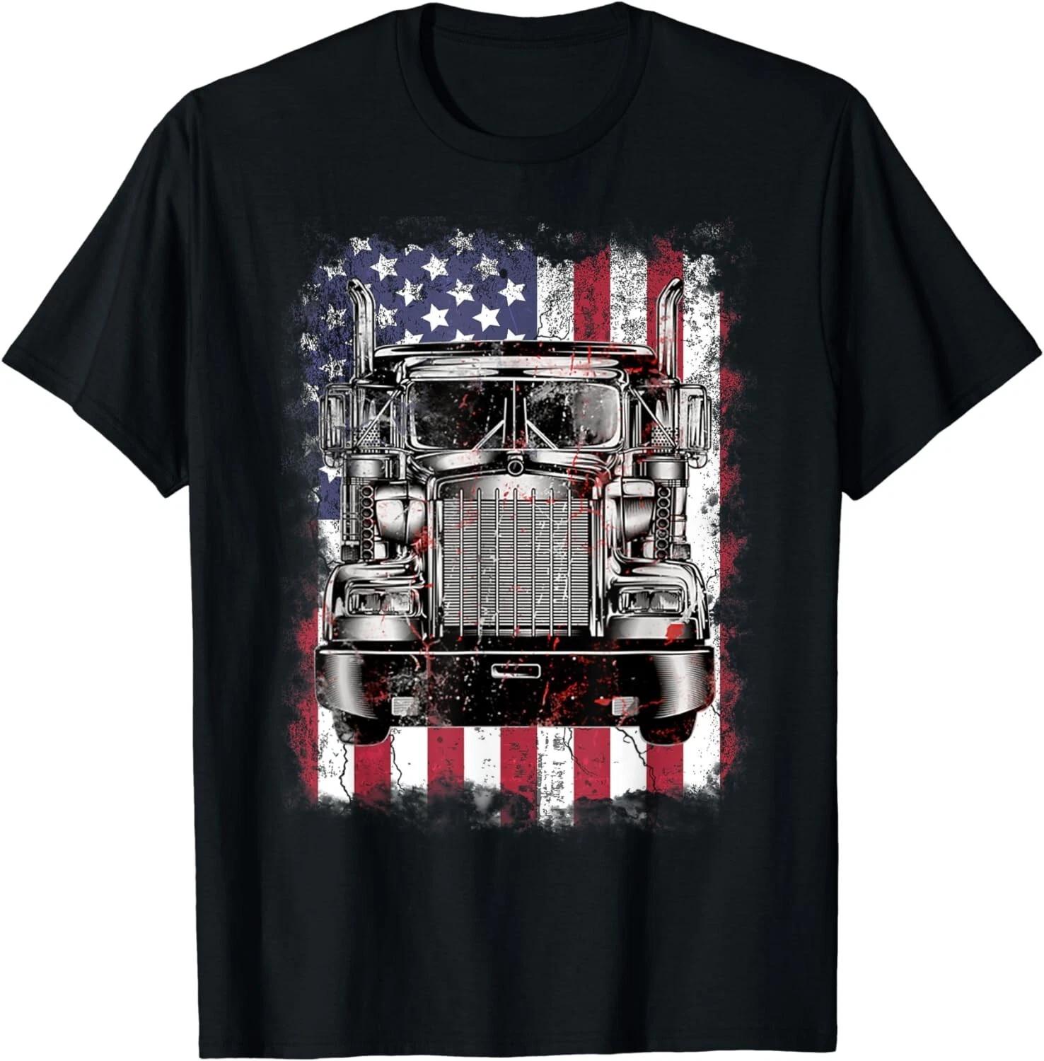 Truck Driver USA American Flag Vintage Trucker Truckers Gift Unisex T-Shirt M
