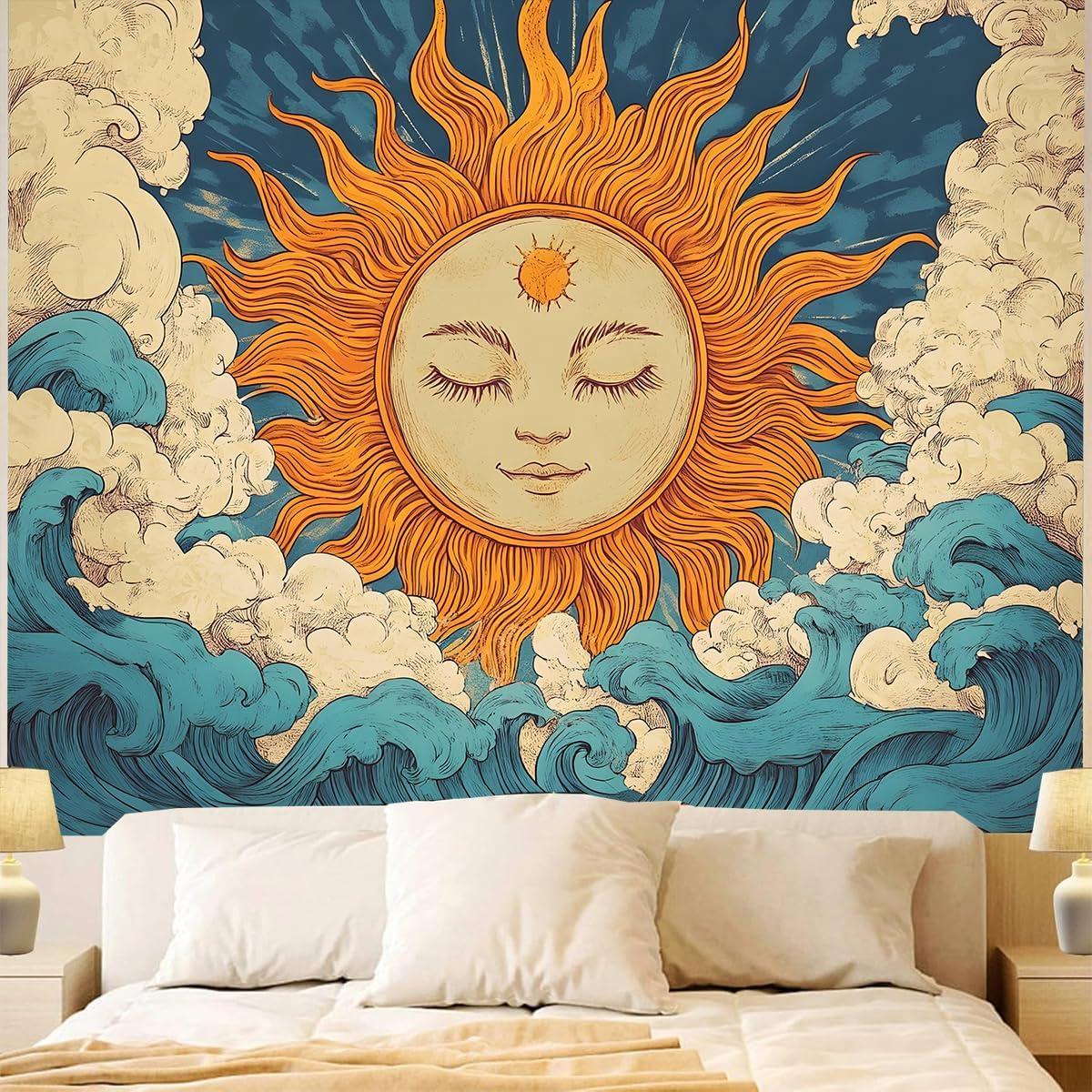 

Hippie tapestry wall of scorching sun 75x100 чорний