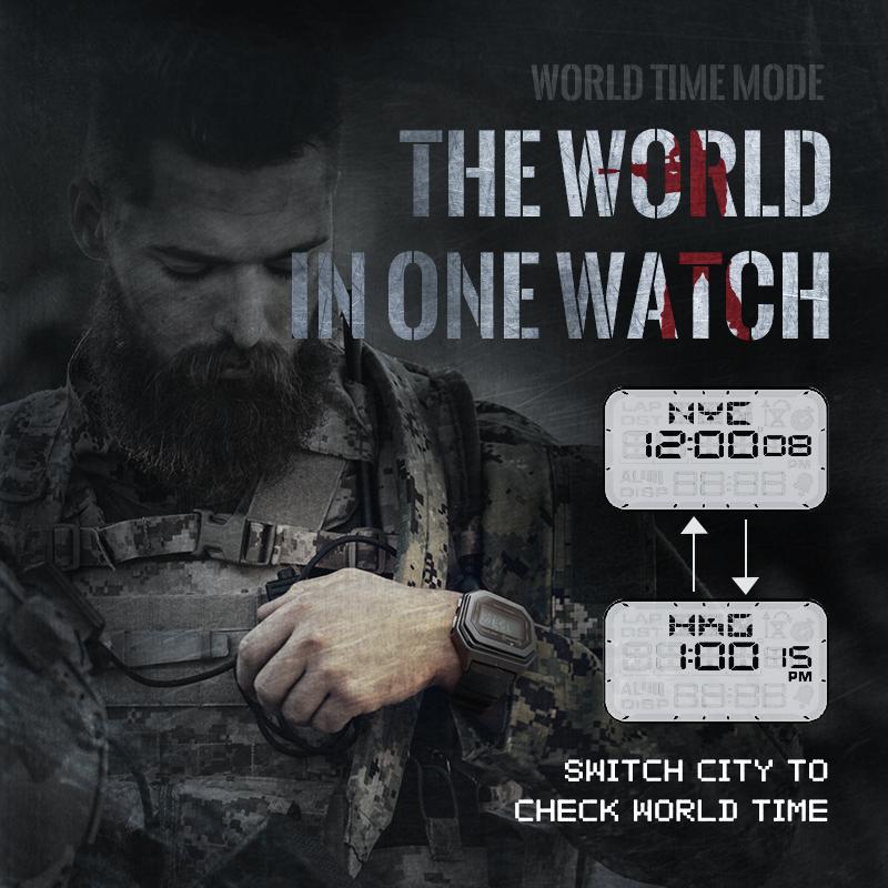 NORTH EDGE Pánské digitální vojenské sportovní hodinky Pánské 50M vodotěsné venkovní kovové hodinky Kompas Světový čas Stopky Odpočítávání