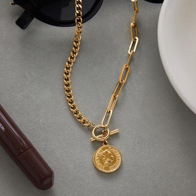 Stainless Steel Portrait Coin Pendant Necklace Wear Resistant Neckchain Jewelry For Long Time Comfortable Wear