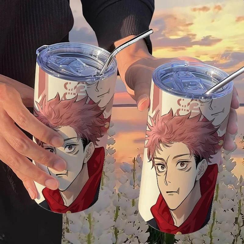 Jujutsu Kaisen Yuji Hrneček 500 ml Satoru Gojo Nerezová Ocel Cestovní Termohrnek Izolované Brčko Hrneček na Kávu Dárek Pro Děti
