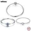 WOSTU 100% 925 Silver Original Bracelets Snowflake Blue Eyes Zircon Chain Fit Women Bracelet & Bangle Luxury Jewelry