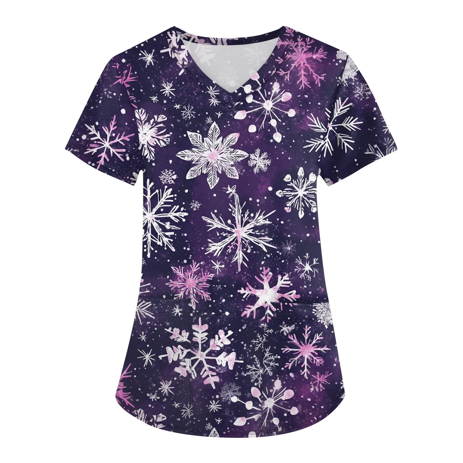 

Женская модная футболка с короткими рукавами и v-образным вырезом с принтом, маленькая рабочая футболка с карманами XXXXL фиолетовый